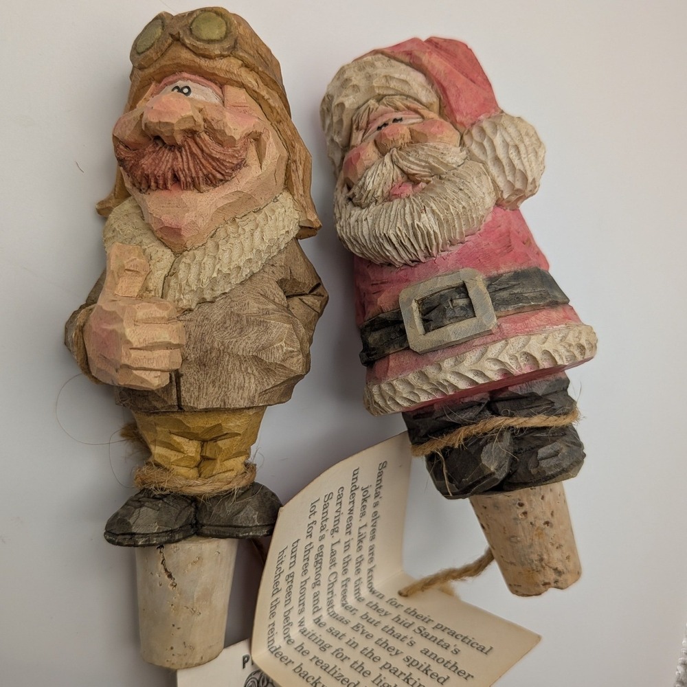 Spit N Whittle Occupation Collection Pilot Santa Wine Bottle Stoppers Set of 2